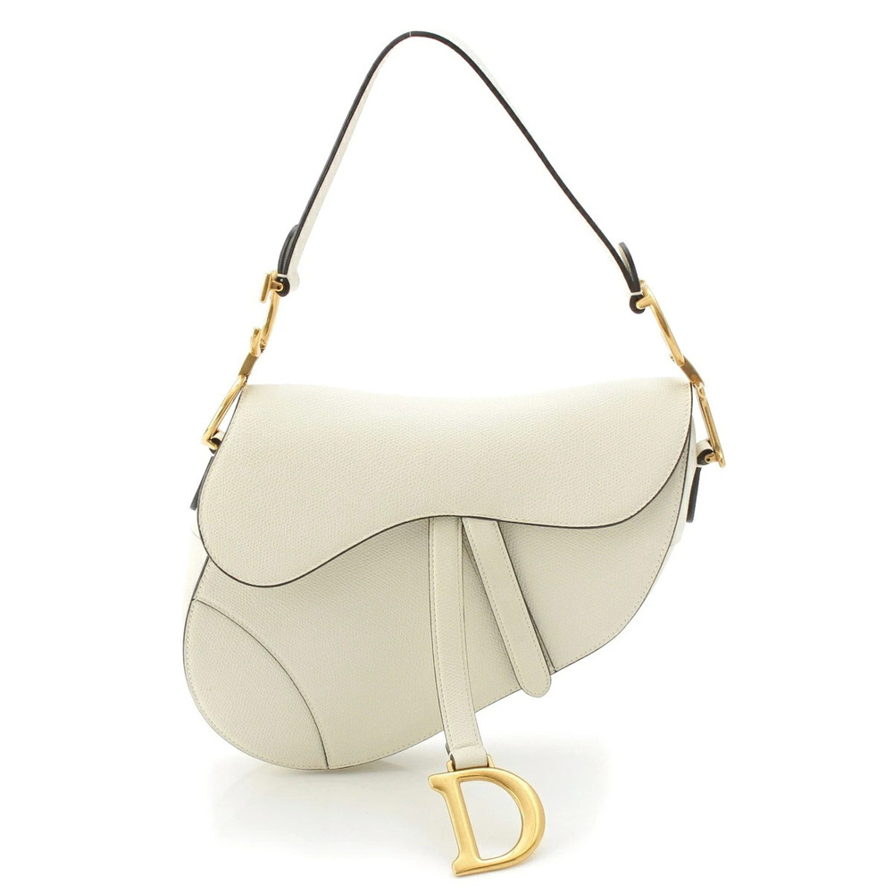 Christian Dior Leather Saddle Bag Hobo Strap White Latte